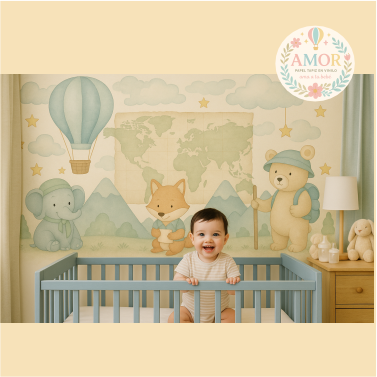 Globos, mapas oso en niños papel tapiz para murales de habitaciones decoración