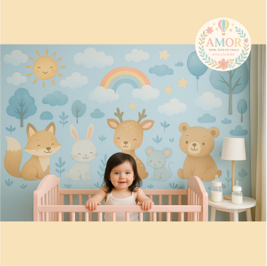 murales de animales del bosque, oso, buho, reno, leon, elefante, jirafa, conejo, zorro, para niños papel tapiz para murales de habitaciones decoración