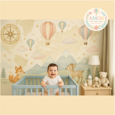 Animalees, globos, brujulas para niños papel tapiz para murales de habitaciones decoración