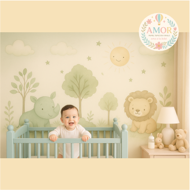 Animales del Bosque en niños papel tapiz para murales de habitaciones decoración leones y rinocerontes