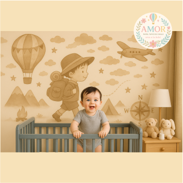 Aventura y Exploración Globos, avión y montañas para niños papel tapiz para murales de habitaciones decoración
