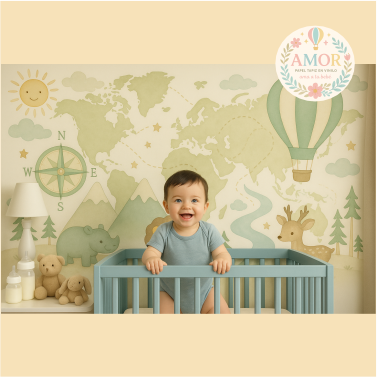 Aventura y Exploración Mapas, Globos, brújulas y montañas para niños papel tapiz para murales de habitaciones decoración