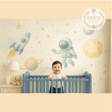 Espacio y cohetes Lunas estrellas y planetas para niños papel tapiz para murales de habitaciones decoración