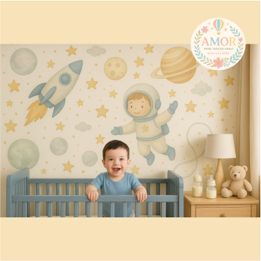 Espacio y cohetes Lunas estrellas y planetas para niños papel tapiz para murales de habitaciones decoración