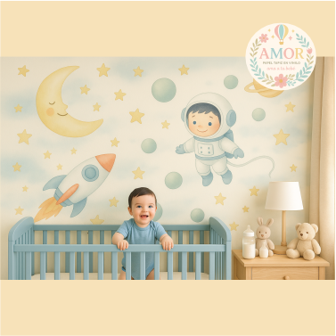 Espacio y cohetes Lunas estrellas y planetas para niños papel tapiz para murales de habitaciones decoración