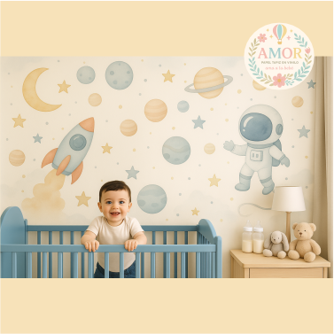 Espacio y cohetes Lunas estrellas y planetas para niños papel tapiz para murales de habitaciones decoración