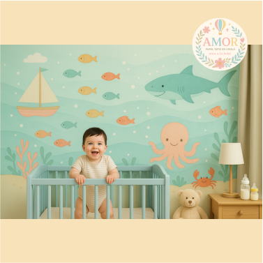 murales animales marinos peces, barcos, pulpo tiburones para niños papel tapiz para murales de habitaciones decoración