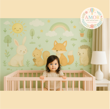 murales de animales del bosque, oso, buho, reno, leon, elefante, jirafa, conejo, zorro, para niños papel tapiz para murales de habitaciones decoración
