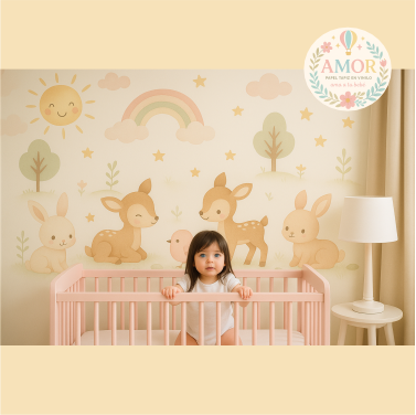 murales de animales del bosque, oso, buho, reno, leon, elefante, jirafa, conejo, zorro, para niños papel tapiz para murales de habitaciones decoración