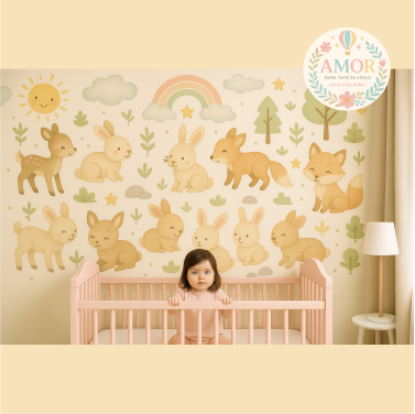 murales de animales del bosque, oso, buho, reno, leon, elefante, jirafa, conejo, zorro, para niños papel tapiz para murales de habitaciones decoración