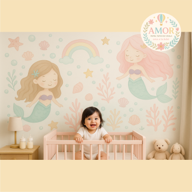 murales de Mar y sirenas, estrellas para niñas papel tapiz para murales de habitaciones decoración de pared