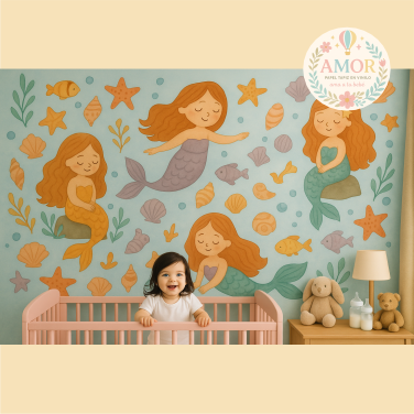 murales de Mar y sirenas, estrellas para niñas papel tapiz para murales de habitaciones decoración de pared