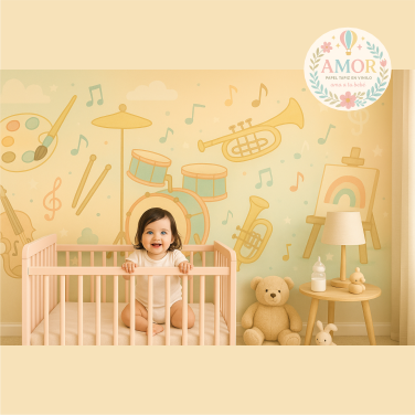murales de musica y arte, trompetas, tabanbores pinceles para niñas papel tapiz para murales de habitaciones decoración de pared