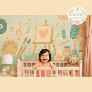 murales de musica y arte, microfonos, discos, pinceles para niñas papel tapiz para murales de habitaciones decoración de pared