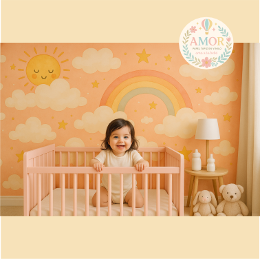 murales de nubes, estrellas, arcoíris y globos para niñas papel tapiz para murales de habitaciones decoración de pared
