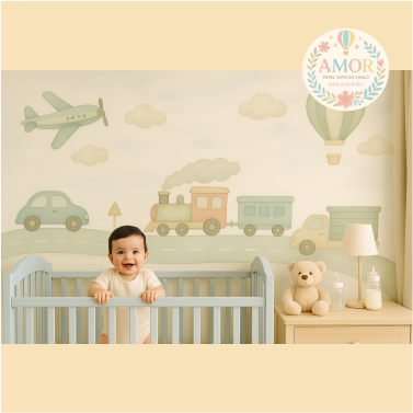 murales Viajes y caminos , con ternes avinoes y carros para niños papel tapiz para murales de habitaciones decoración