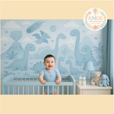 Dinosaurios y prehistoria azul en niños papel tapiz para murales de habitaciones decoración