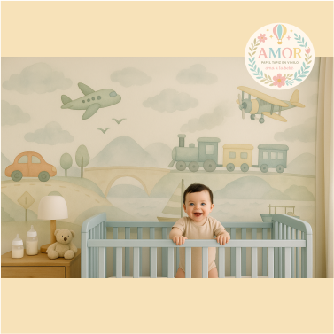 murales Viajes y caminos , con ternes avinoes y carros para niños papel tapiz para murales de habitaciones decoración