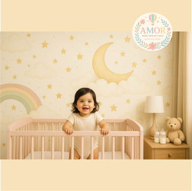murales de nubes, estrellas, arcoíris y globos para niñas papel tapiz para murales de habitaciones decoración de pared