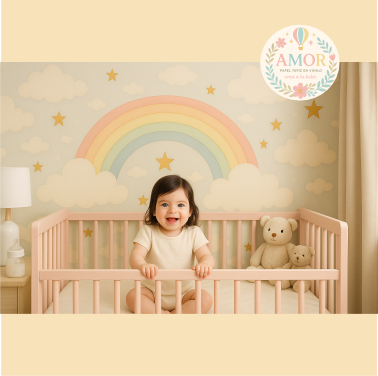 murales de nubes, estrellas, arcoíris y globos para niñas papel tapiz para murales de habitaciones decoración de pared