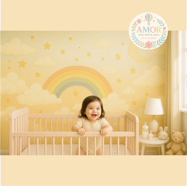 murales de nubes, estrellas, arcoíris y globos para niñas papel tapiz para murales de habitaciones decoración de pared